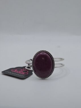Paparazzi Silver Cuff Bracelet with Plum Oval Stone